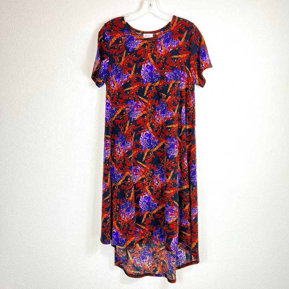 LULAROE CARLY SIZE MEDIUM SWING DRESS HIGH-LOW HEMLINE PATCH POCKET